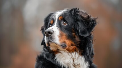 bernese mountain dog portrait wallpaper with good expression and blurred neutral background