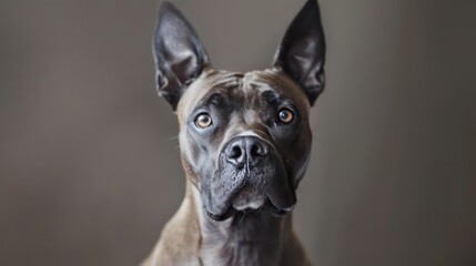 boxer dog portrait wallpaper with good expression and blurred neutral background