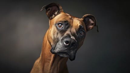 Obraz premium boxer dog portrait wallpaper with good expression and blurred neutral background