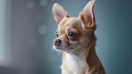 Obraz premium chihuahua dog portrait wallpaper with good expression and blurred neutral background 