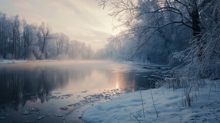 Fototapeta premium Icy Lake in a Winter Wonderland