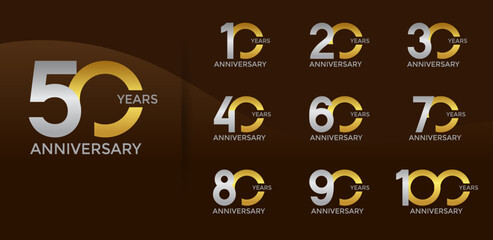 anniversary logo style set with silver and golden color can be use for celebration moment