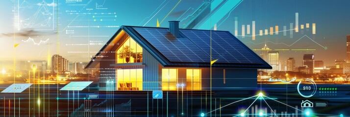design of a infographic diagram for battery packs alternative electric clean energy storage system at smart home with solar panels roof as backup or sustainable energy concepts