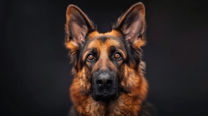 german shepherd dog portrait wallpaper with good expression and blurred neutral background