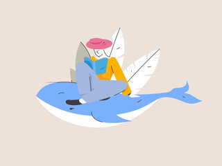 Character reading quietly vector concept operation hand drawn illustration
