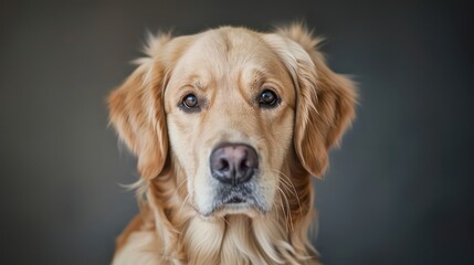 golden retriever dog portrait wallpaper with good expression and blurred neutral background