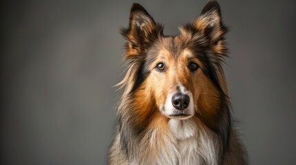 collie dog portrait wallpaper with good expression and blurred neutral background
