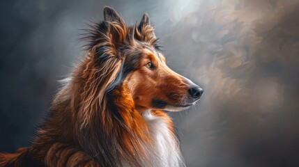 Fototapeta premium collie dog portrait wallpaper with good expression and blurred neutral background 