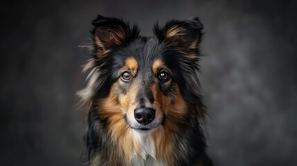 collie dog portrait wallpaper with good expression and blurred neutral background
