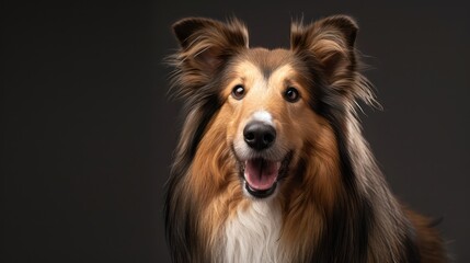 Fototapeta premium collie dog portrait wallpaper with good expression and blurred neutral background 