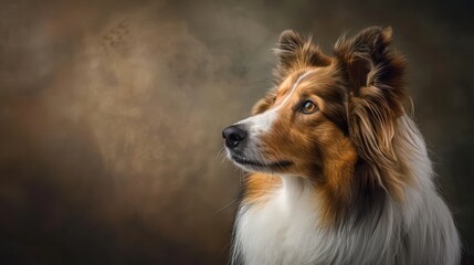 Fototapeta premium collie dog portrait wallpaper with good expression and blurred neutral background 