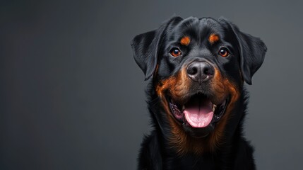 Obraz premium rottweiler dog portrait wallpaper with good expression and blurred neutral background