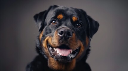 Obraz premium rottweiler dog portrait wallpaper with good expression and blurred neutral background