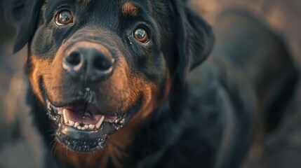 Fototapeta premium rottweiler dog portrait wallpaper with good expression and blurred neutral background
