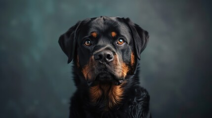 rottweiler dog portrait wallpaper with good expression and blurred neutral background