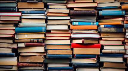 Naklejka premium Upclose image showcasing the textured detail of a stack of wellorganized textbooks.