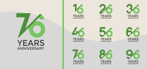 anniversary logo style set with green color and slash can be use for celebration moment