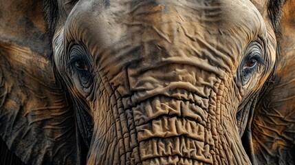 Fototapeta premium Detailed closeup of wise elephant wrinkles, symbolizing ancient wisdom and strength on textured background.