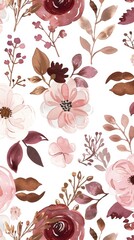 Pink flower seamless pattern, illustration, watercolor. For fabric, silk, printing.
