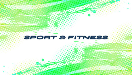 Abstract Sports Background with Green and Yellow Gradient Brushstrokes and Halftone Effect. Dynamic Grunge Background. Scratch and Texture Elements For Design