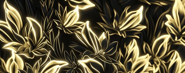 Minimalistic floral flame outline, black and gold, high-definition, clean lines, soft natural light, elegant and bold, modern design