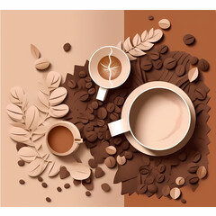 Obraz premium Paper cut 3d coffee poster banner template vector image