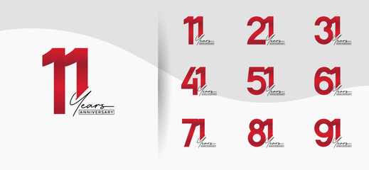 anniversary logo style set with red color can be use for celebration moment