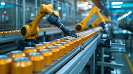 Advanced Robotic Arm Automating Bottling Process in High-Tech Manufacturing Facility, Ensuring Precision and Efficiency in Modern Production Line - Generative AI