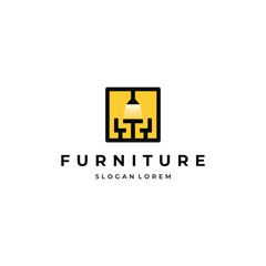 Furniture and interior in frame logo design on isolated background