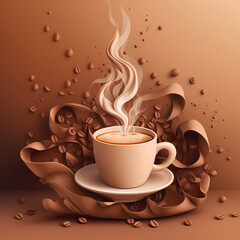 Obraz premium Paper cut 3d coffee poster banner template vector image