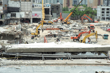 Top view of the destroyed building. Demolition of the building