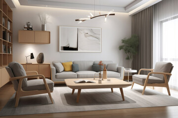 Interior design. Computer Generated Image Of Modern apartment living room. Architectural Visualization. 3D Render.

