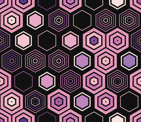 Minimal geometric background. Geometric elements of varied style and color. Large hexagon shapes. Tileable pattern. Seamless background. Modern vector illustration.