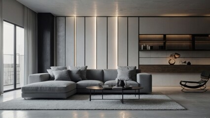 Fototapeta premium White home living room interior with minimalist table and sofa
