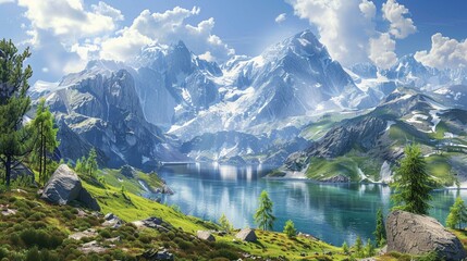 Breathtaking panorama nature mountain landscape wallpaper AI Generated Image Breathtaking panorama...