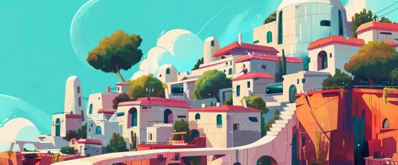 Abstract Architectural Forms, Cartoon Style, Background