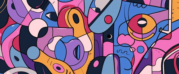 Naklejka premium Abstract Art Influenced By Modernism, Cartoon Style, Background