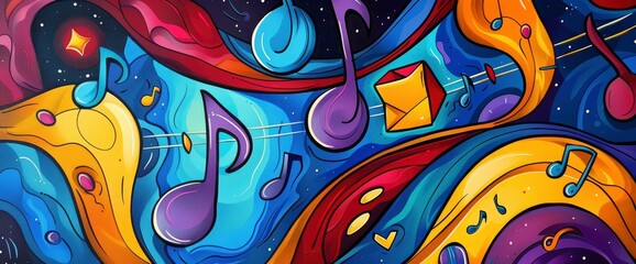 Fototapeta premium Abstract Art Inspired By Music, Cartoon Style, Background