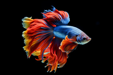 Fototapeta premium Colorful Siamese fighting fish on black background. Multicolored betta fish
