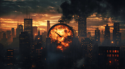 Round black and white clock with both the hour arm and minute arm almost pointing to 12 o'clock. 3D illustration of the concept of due date