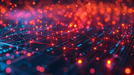 Obraz premium Captivating Luminous Digital Landscape Showcasing Vibrant Interconnected Patterns