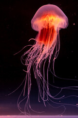 Lion's mane jellyfish on dark background. © zhane luk