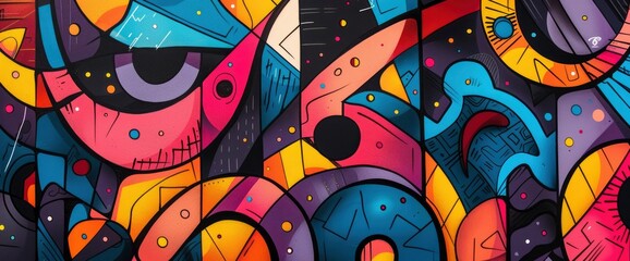 Obraz premium Abstract Art Using Geometric Shapes And Forms, Cartoon Style, Background