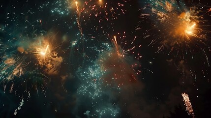 Fototapeta premium Colorful fireworks in the night sky. 