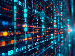 Obraz premium Futuristic Digital Data Network and Technology Abstract Background with Binary Code and Atmosphere