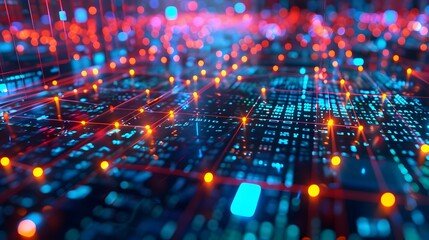 Obraz premium Futuristic Glowing Matrix Grid Abstract Digital Background