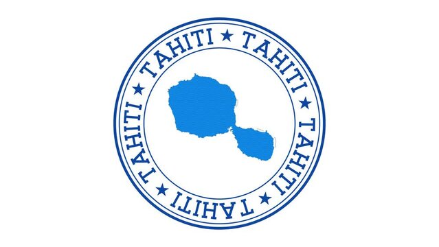 Tahiti intro. Badge with the circular name and map of the island. Tahiti round logo animation.