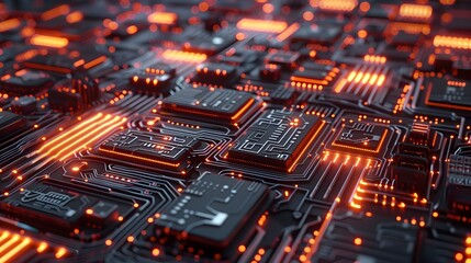 Obraz premium Intricate Digital Circuitry Backdrop with Vibrant Glow and Futuristic Design