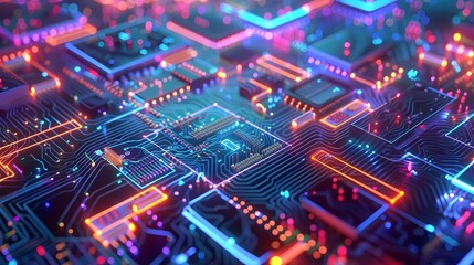 Fototapeta premium Mesmerizing Circuit Board Illuminated in Vibrant Neon Hues