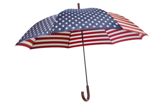 A red, white and blue umbrella with stars on it